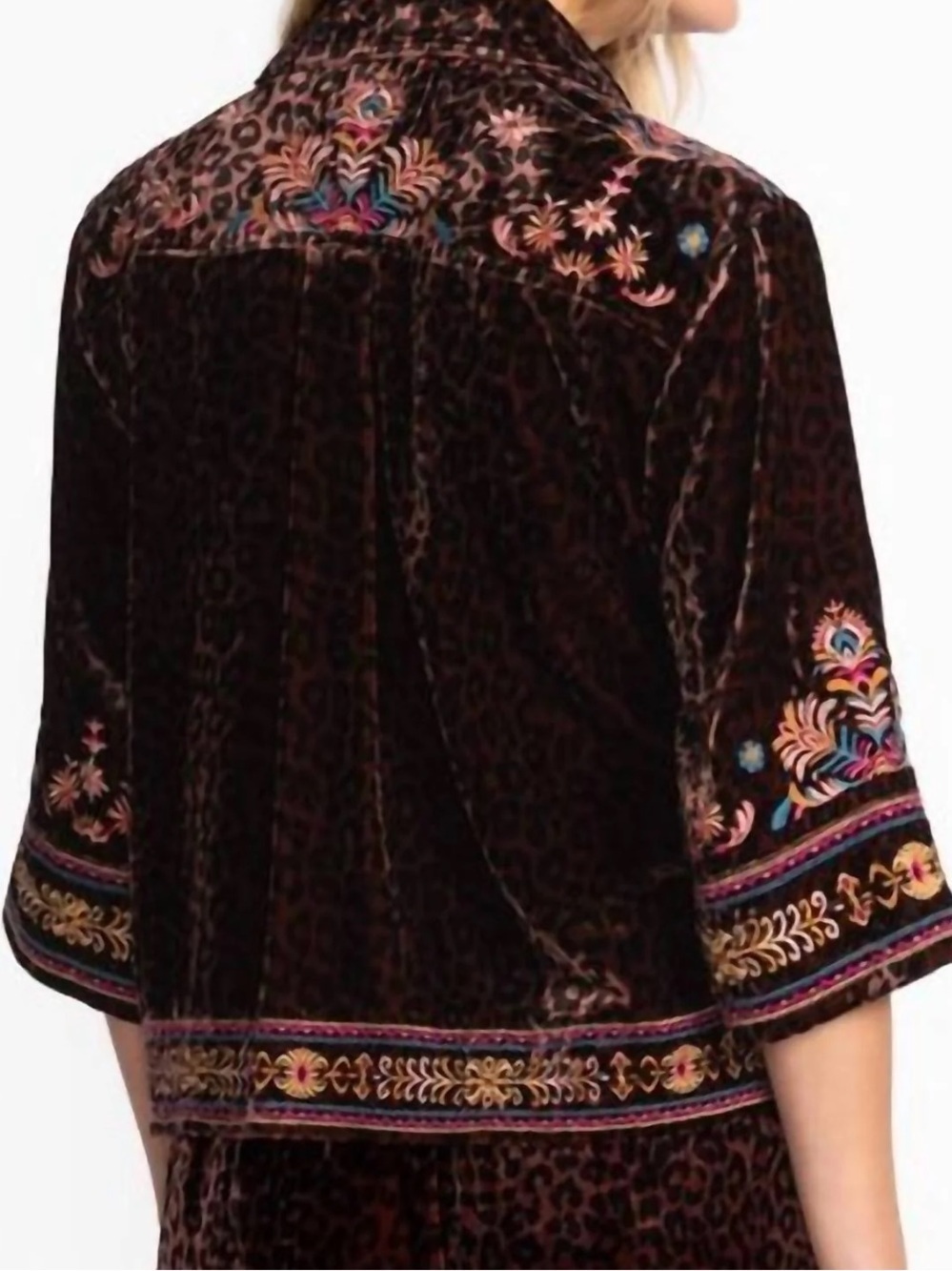 Johnny Was XXL Brandi Embroidered Kimono Sleeve Shirt Misty Leopard Velvet NWT - Picture 4 of 16